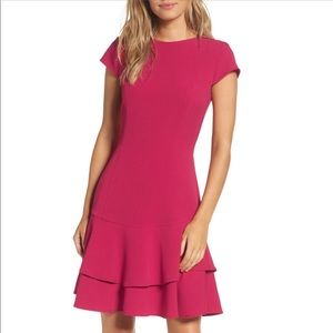 Eliza J Stretch Ruffle Crepe Sheath Dress - Red